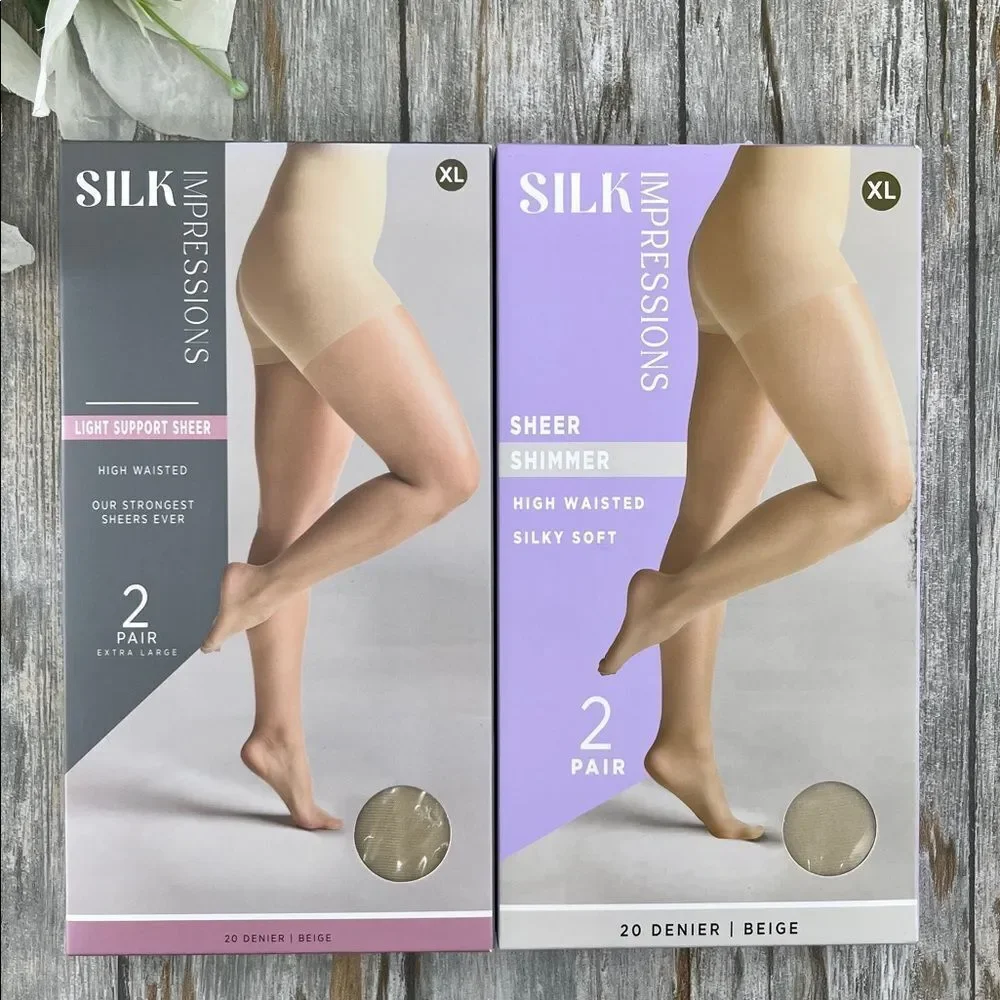 Silk Impressions Shimmer Sheer Pantyhose Stockings 20 Denier Sheer 2, 2-Packs XL